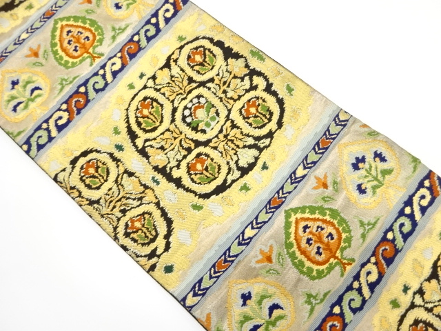 JAPANESE KIMONO / ANTIQUE FUKURO OBI / SILK / WOVEN STRIPE & FLOWER